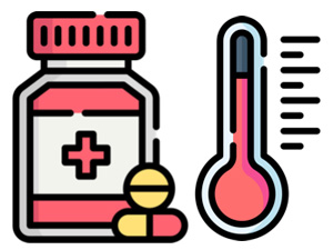 Medikamentenflasche und Thermometer Icon